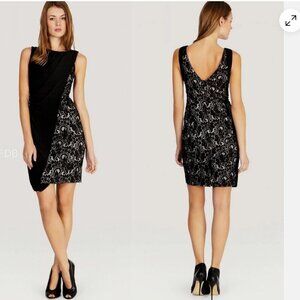 Nwt Karen Millen Lace Jersey Draped Dress Black Evening Cocktail Us10